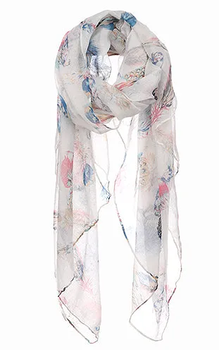 AO592 Feather Printed Chiffon Oblong Scarf