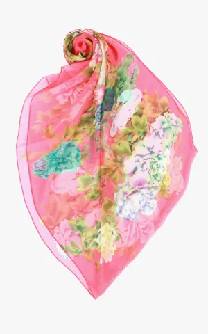 BASC4829 Coral Silky Floral Oblong Scarf