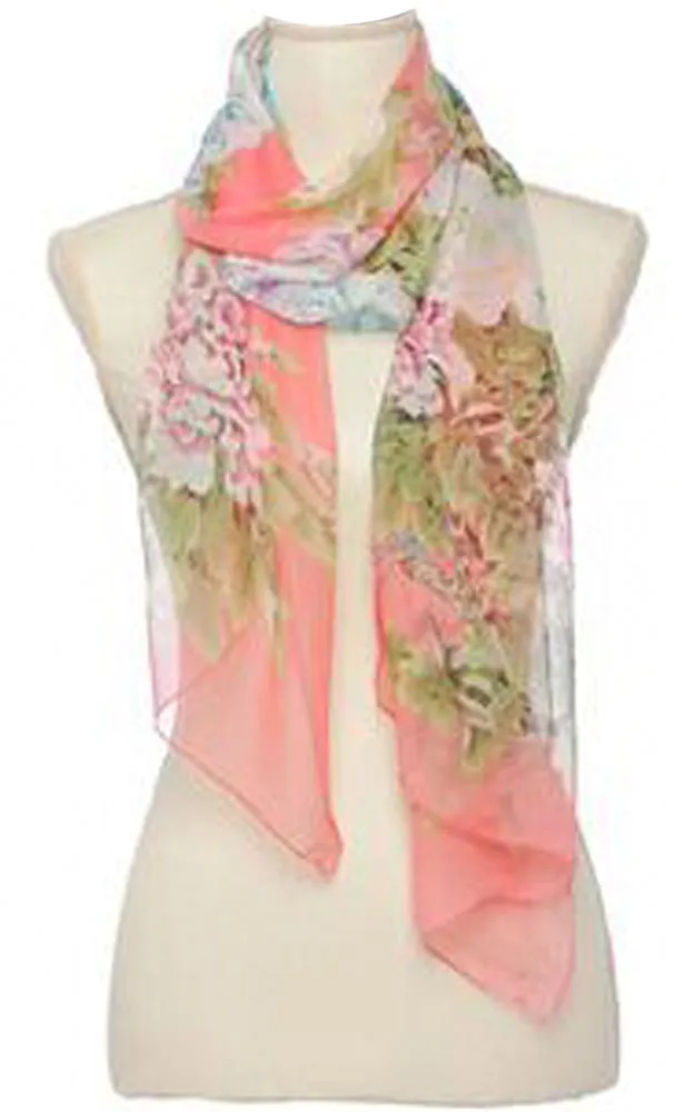 BASC4829 Coral Silky Floral Oblong Scarf