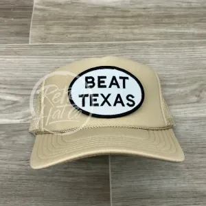 Beat Texas Patch on Beige Meshback Trucker Hat