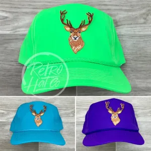 Big Buck / Deer on Neon Nylon Retro Rope Hat