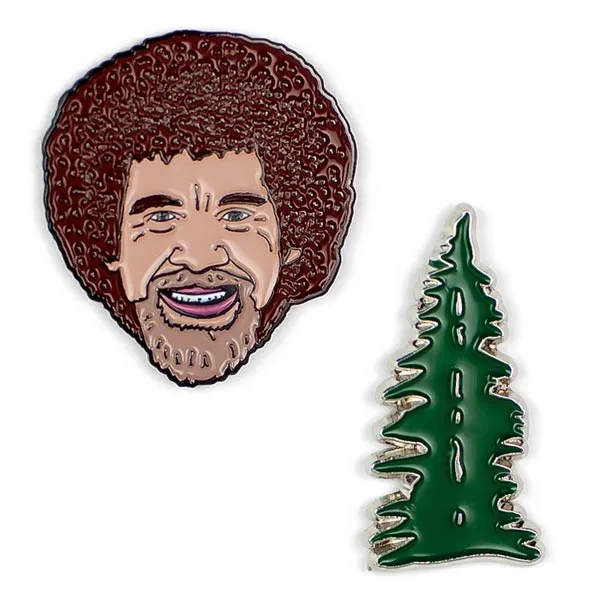 Bob Ross & Tree Enamel Pin Set