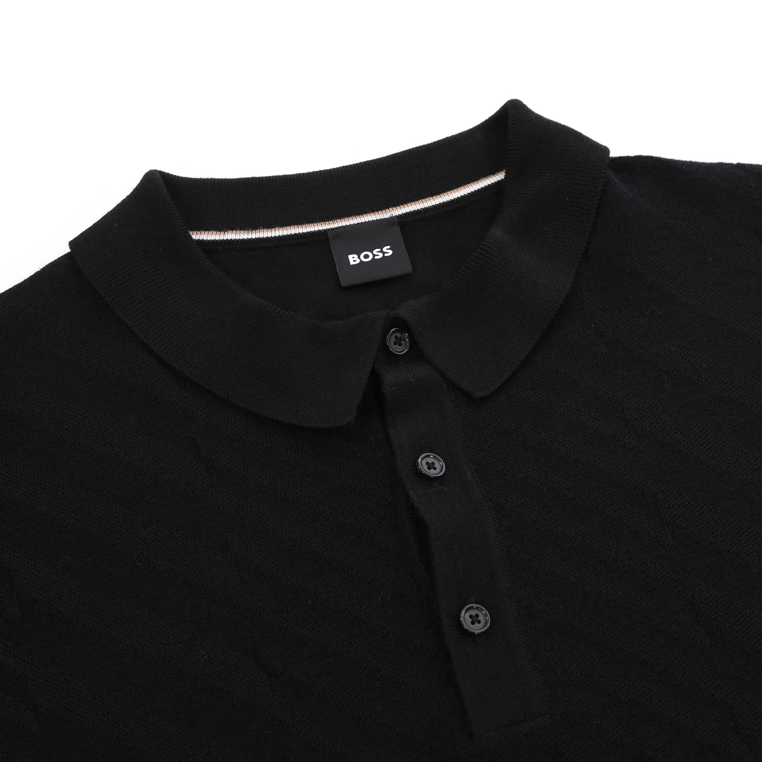 BOSS Padori Long Sleeve Knitted Polo Shirt in Black