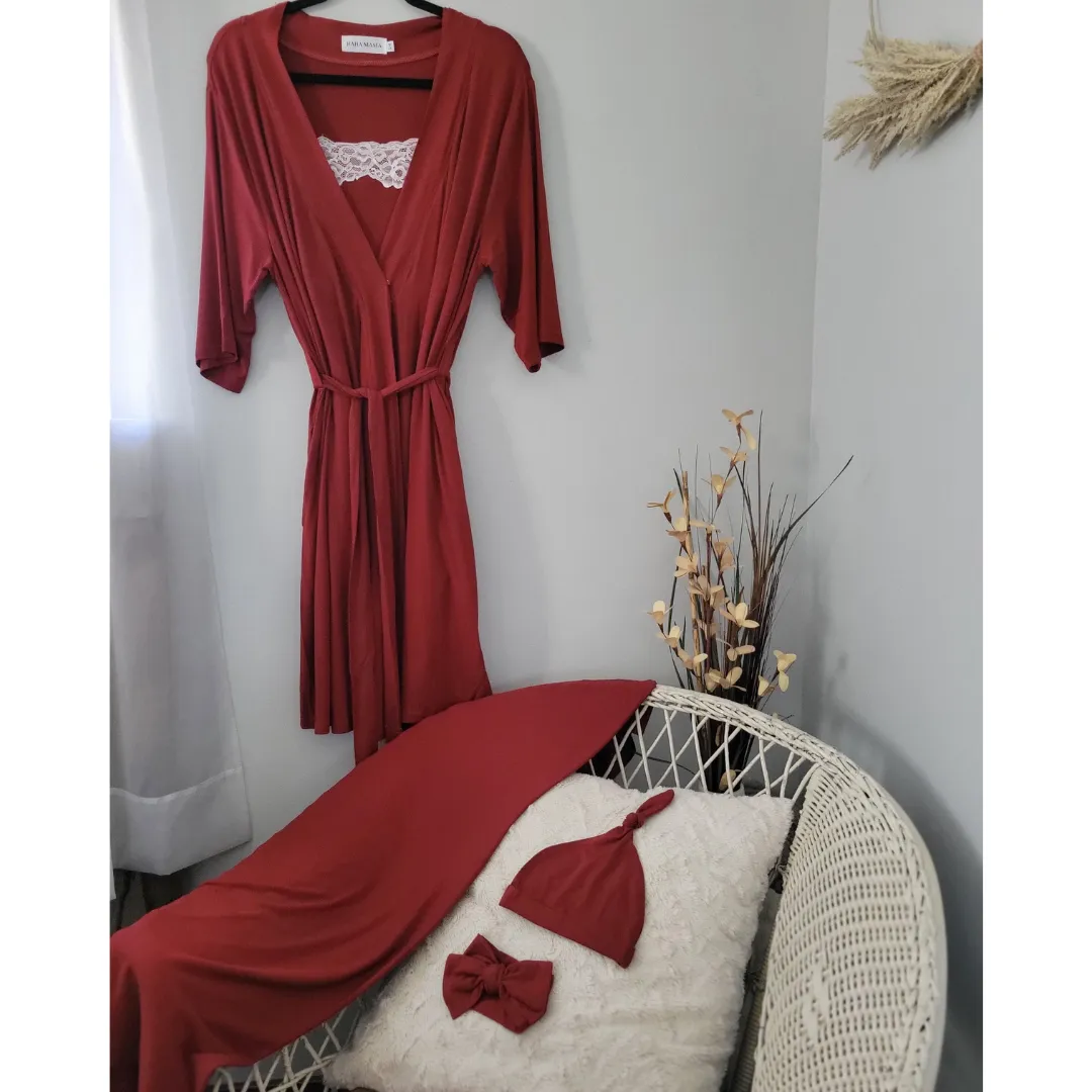 Brick Red Maternity Delivery Gown & Matching Swaddle: Large/XL