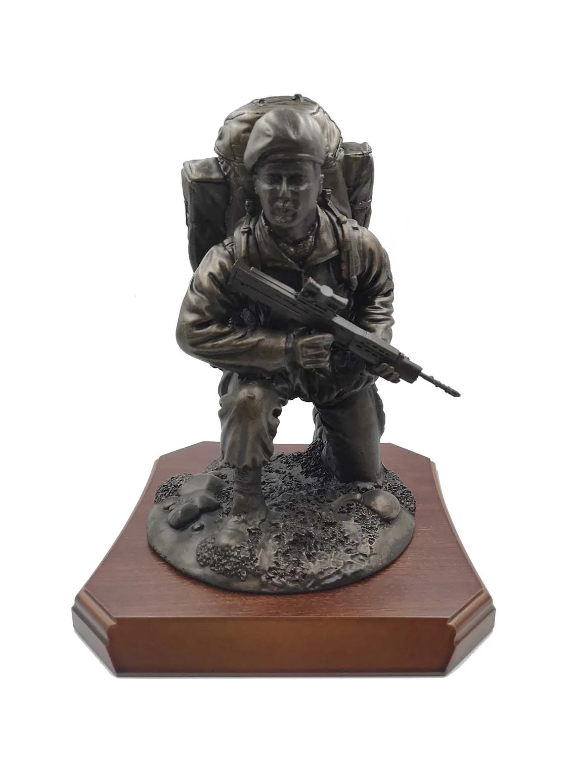 British Soldier Kneeling with Beret or Helmet Cold Cast Bronze Figurine