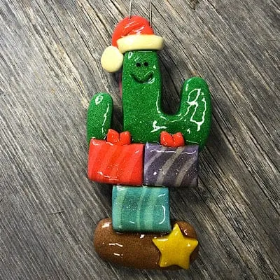 Cactus with Packages Christmas Ornament