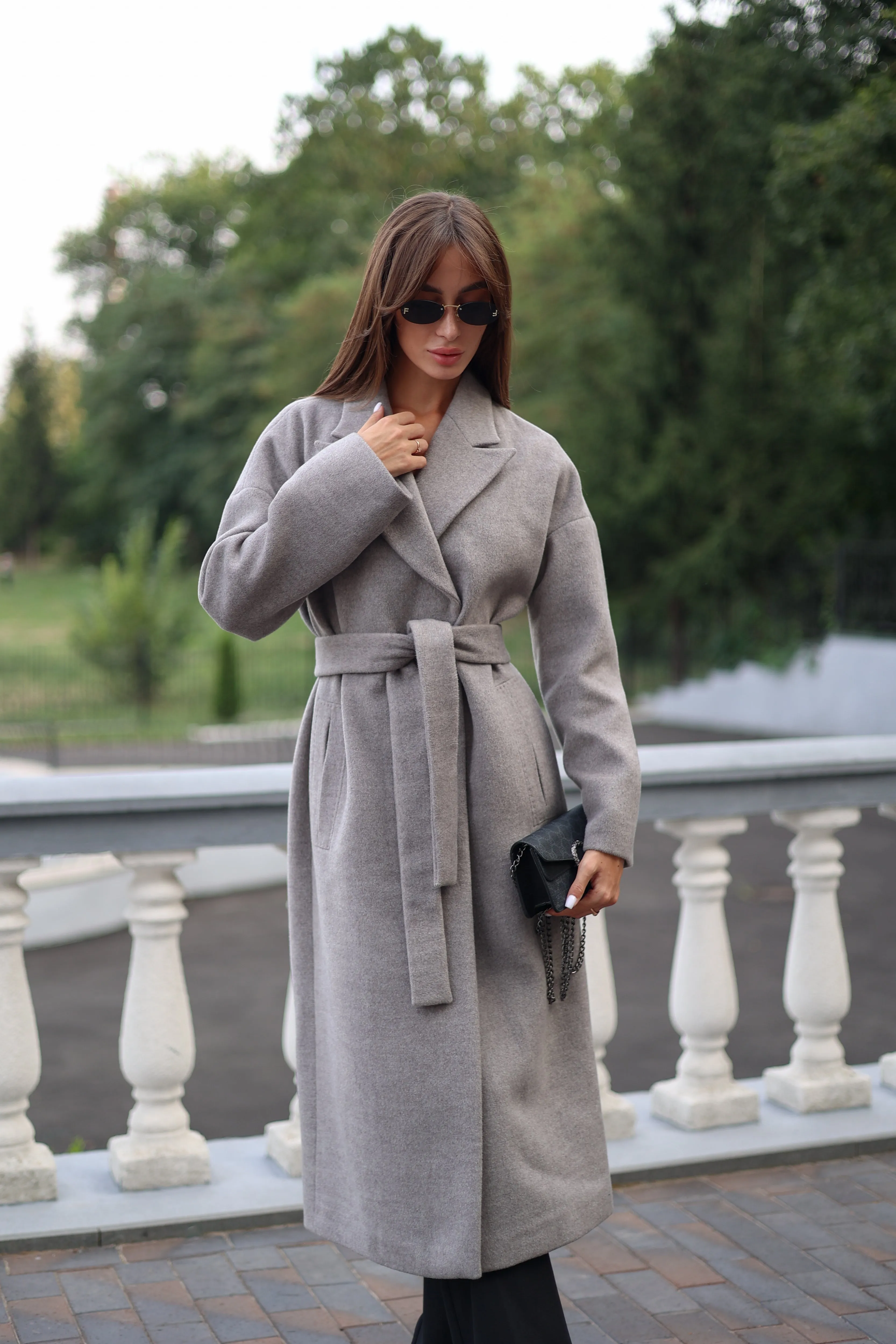 Classic Wool Blend Coat in Grey