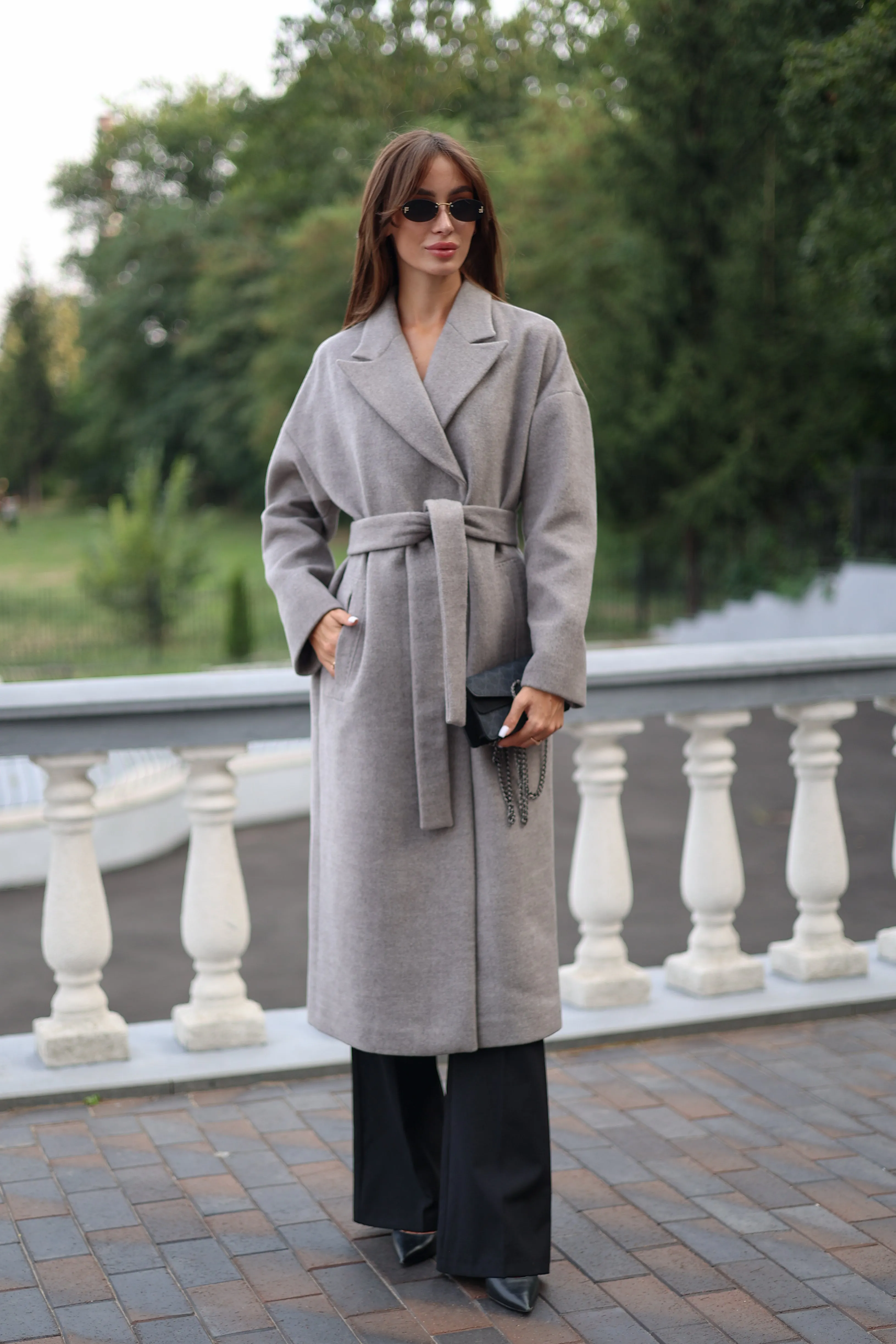 Classic Wool Blend Coat in Grey