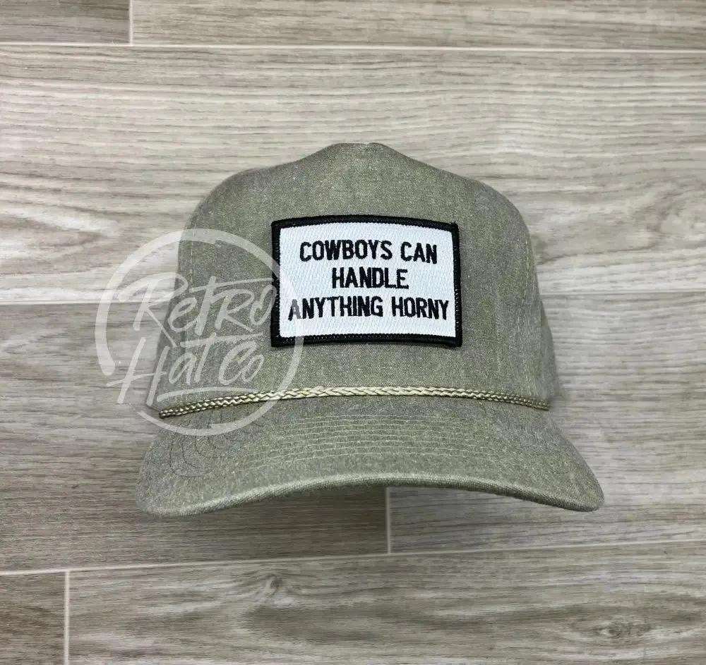 Cowboys Can Handle Anything Horny (B&W) on Stonewashed Retro Rope Hat