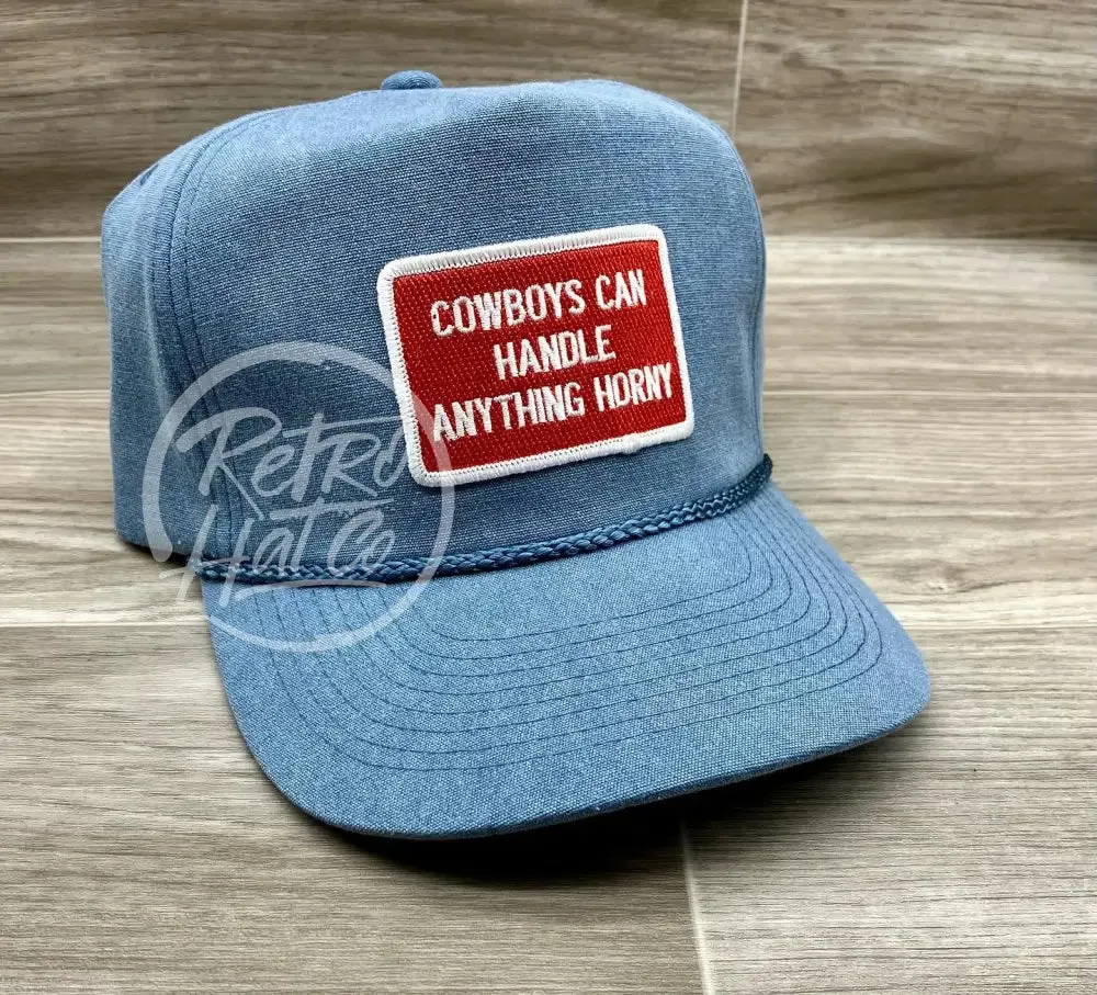 Cowboys Can Handle Anything Horny (R&W) on Stonewashed Retro Rope Hat