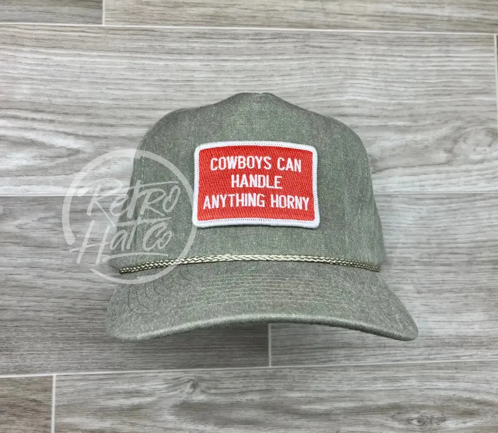 Cowboys Can Handle Anything Horny (R&W) on Stonewashed Retro Rope Hat