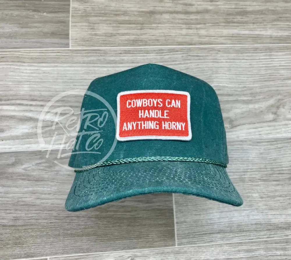 Cowboys Can Handle Anything Horny (R&W) on Stonewashed Retro Rope Hat