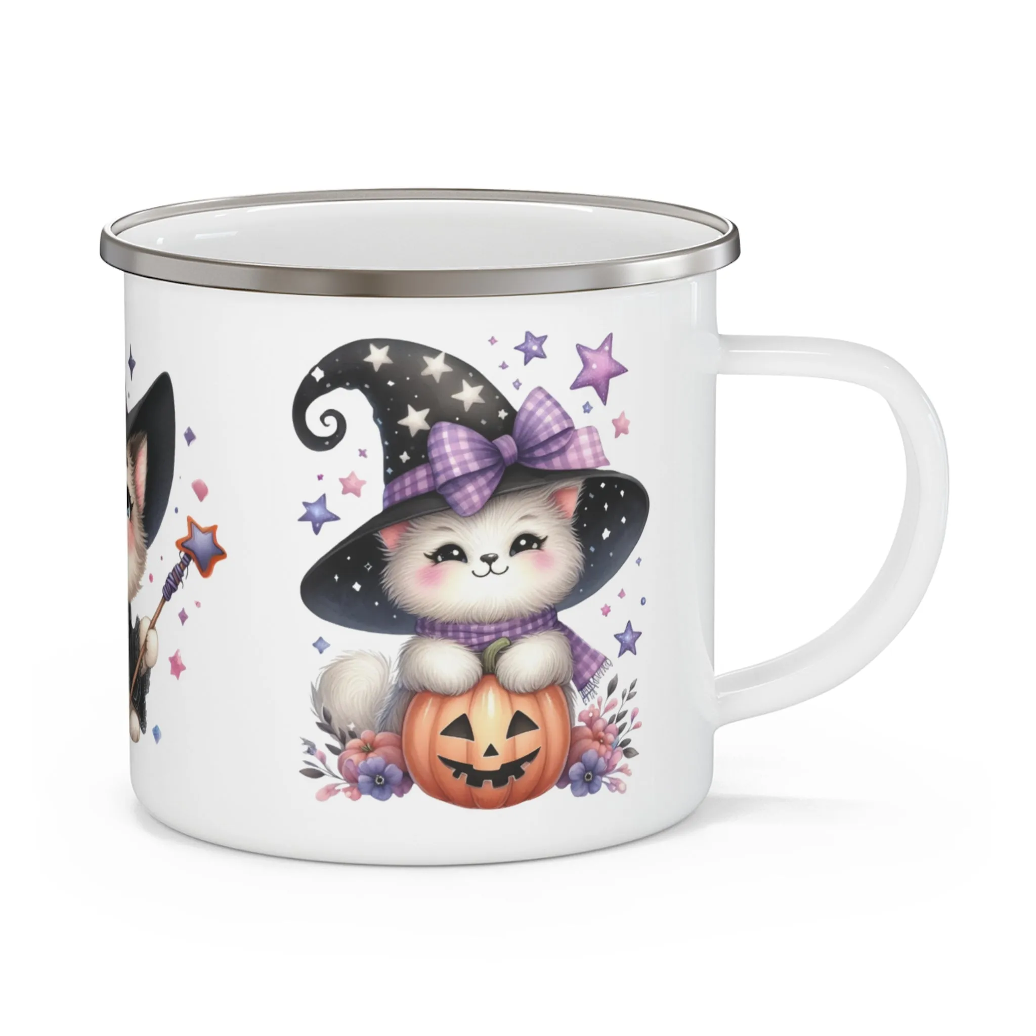 Cute Witch Cat Enamel Camping Mug