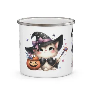 Cute Witch Cat Enamel Camping Mug