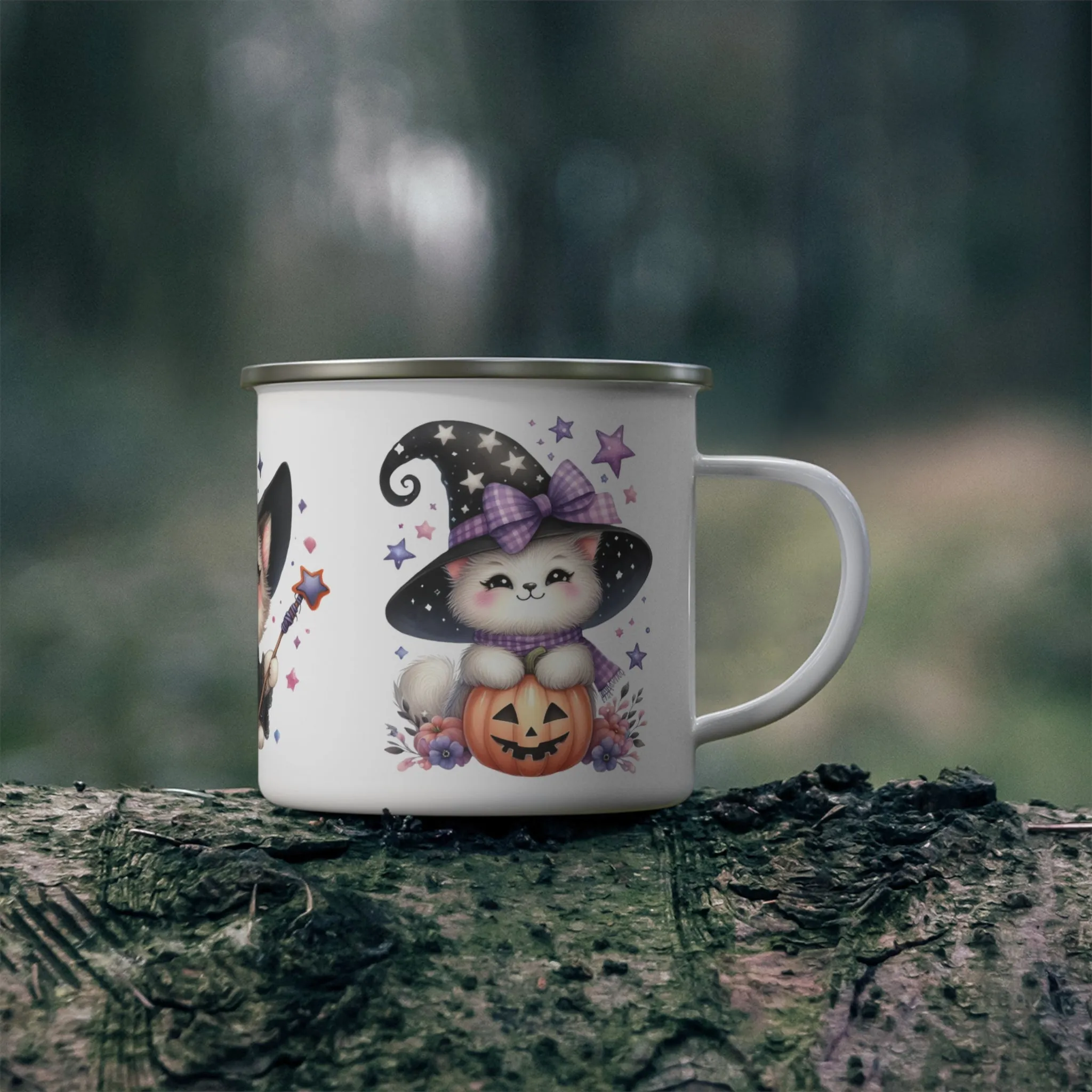 Cute Witch Cat Enamel Camping Mug