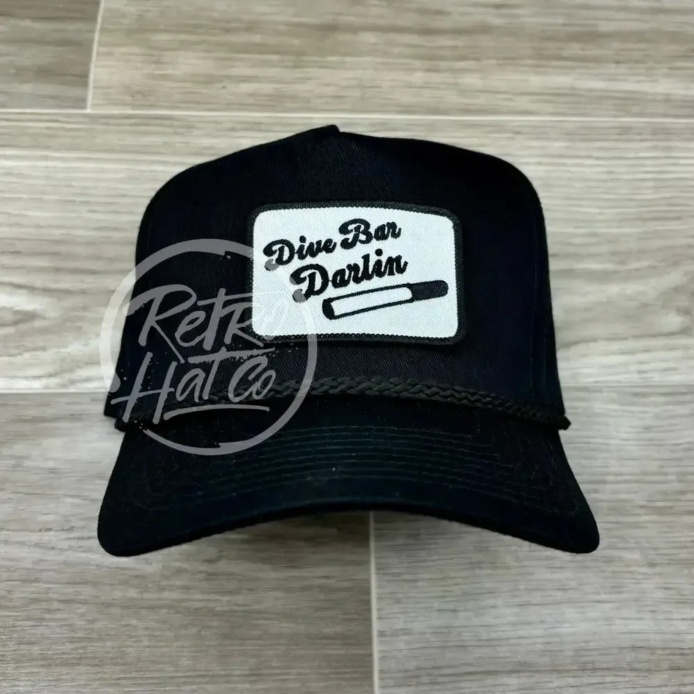 Dive Bar Darlin Patch on Tall Black Retro Rope Hat