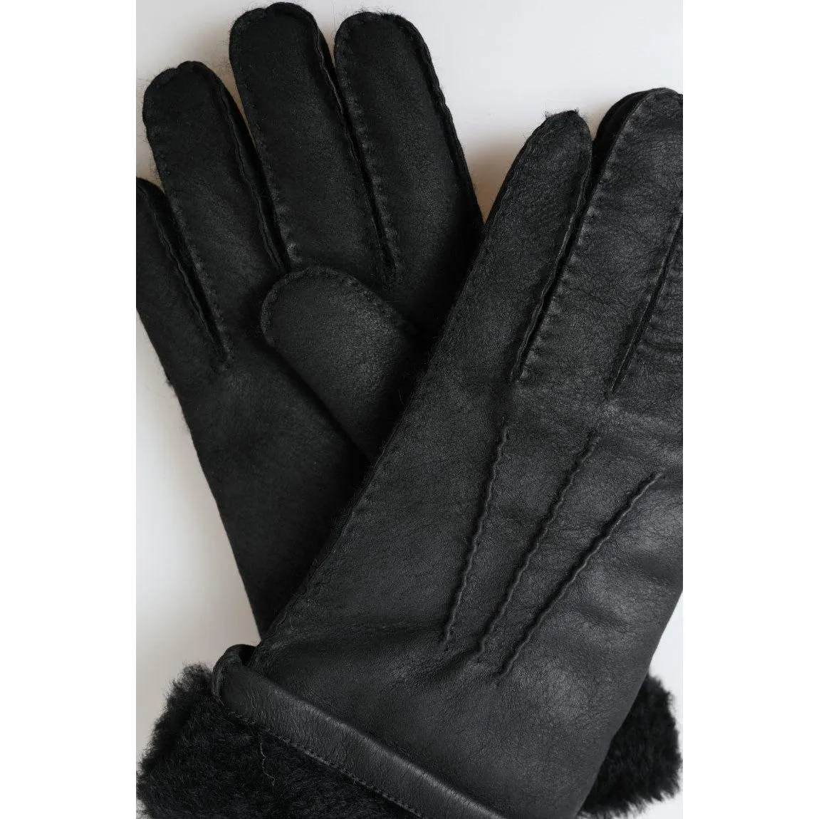 Dolce & Gabbana Elegant Black Leather Winter Gloves