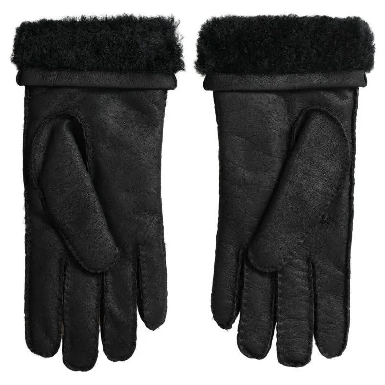 Dolce & Gabbana Elegant Black Leather Winter Gloves