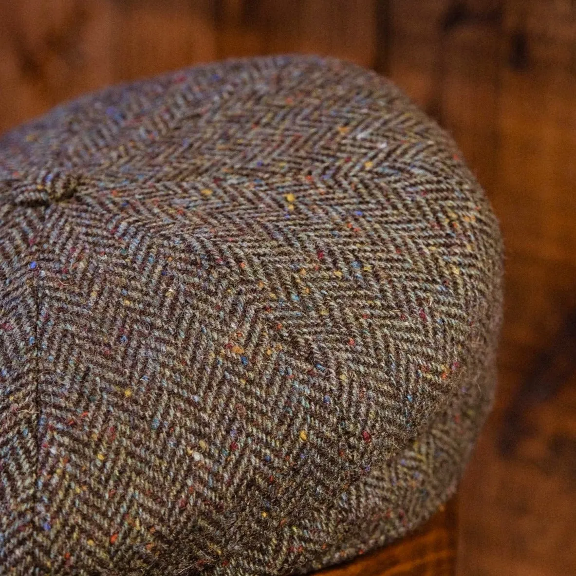 Eight Piece Herringbone Wool Newsboy Cap