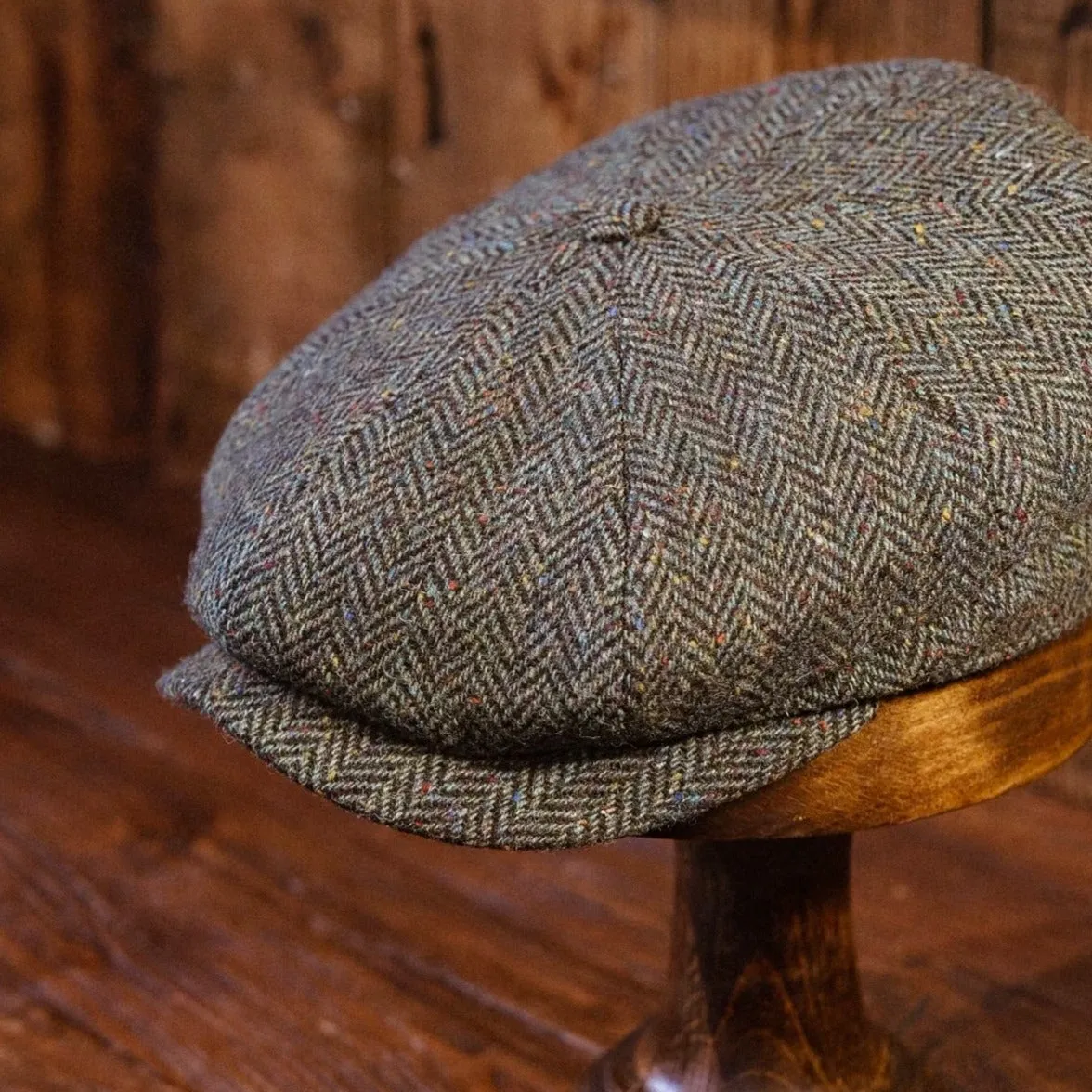 Eight Piece Herringbone Wool Newsboy Cap