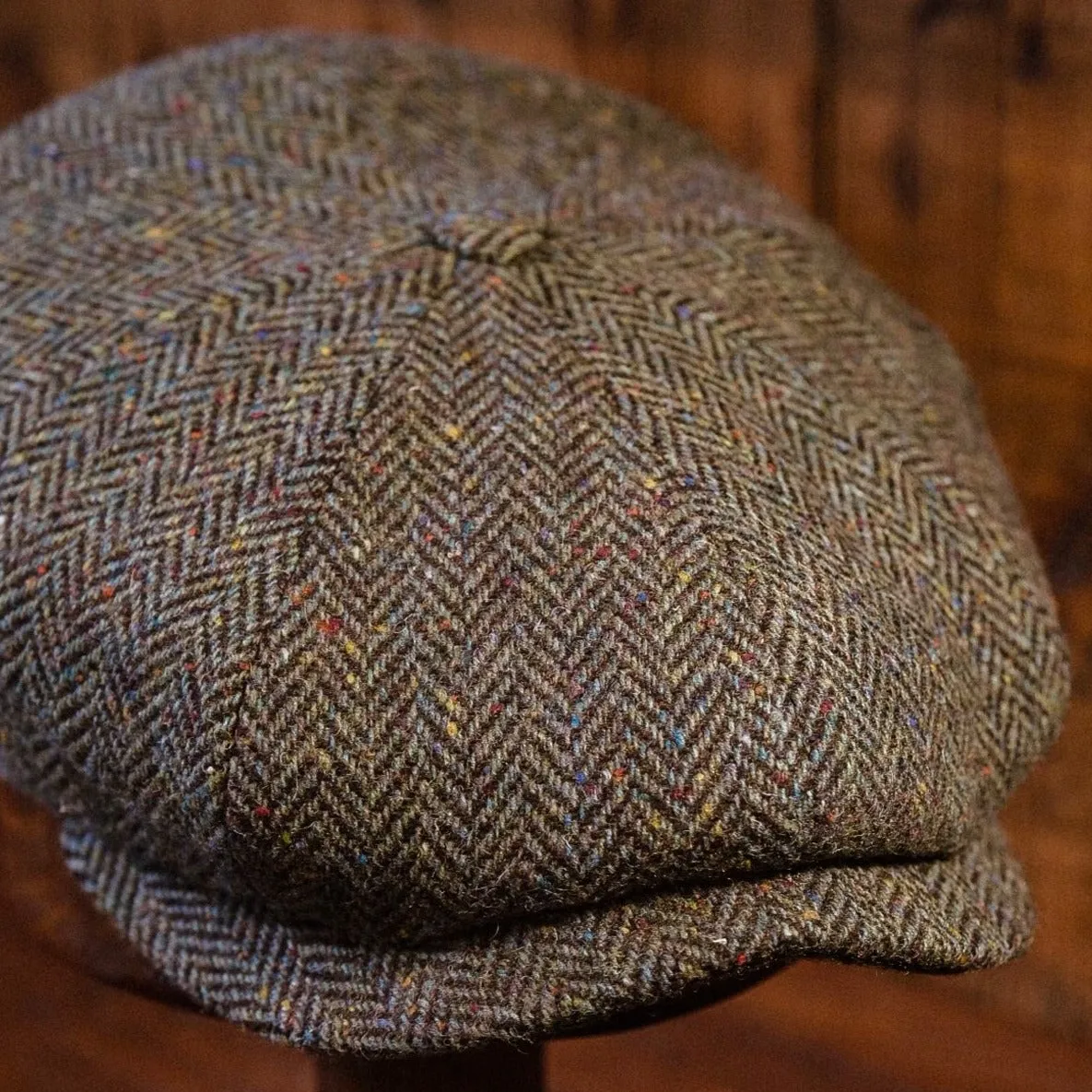 Eight Piece Herringbone Wool Newsboy Cap