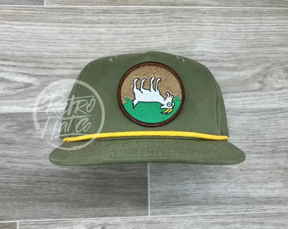 Fainting Goat Patch on Olive Retro Rope Hat