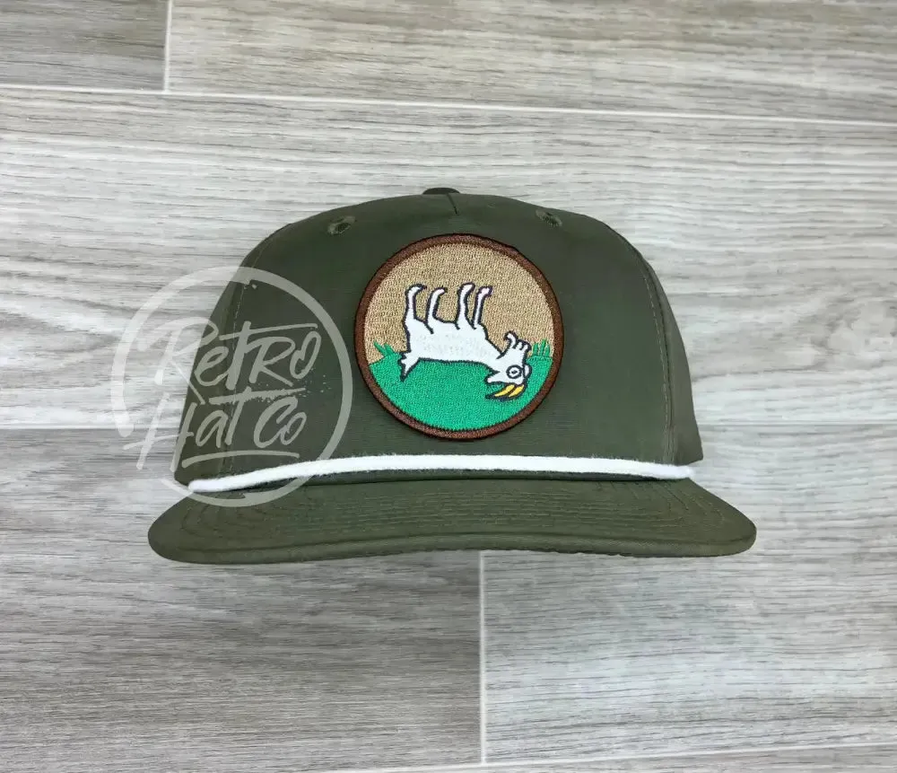 Fainting Goat Patch on Olive Retro Rope Hat