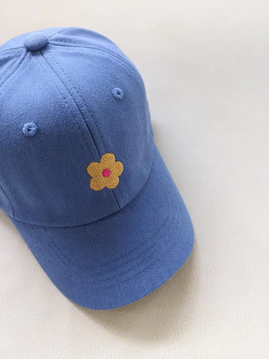 Floral Embroidery Cap - Blue