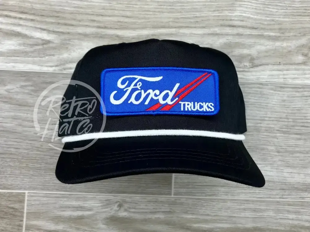 Ford Trucks Patch on Black Retro Hat w/White Rope