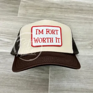 Fort Worth It Patch on Brown/Beige Meshback Trucker Hat