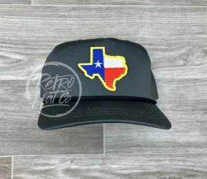 Gold Border Texas Flag Patch on Retro Rope Hat