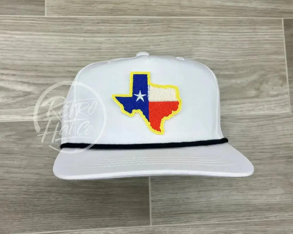 Gold Border Texas Flag Patch on Retro Rope Hat