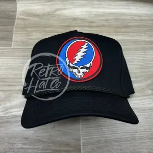 Grateful Dead Lightning Skull (Steal Your Face) on Tall Black Retro Rope Hat