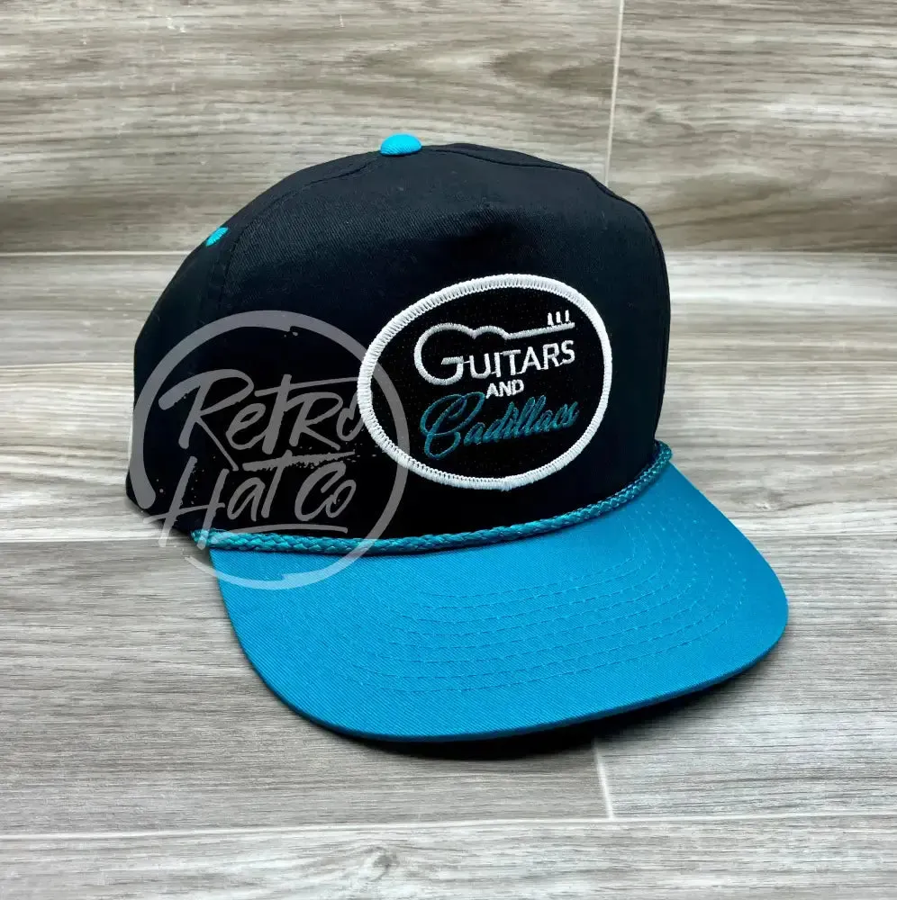 Guitars & Cadillacs (oval) on Black / Turquoise Retro Rope Hat