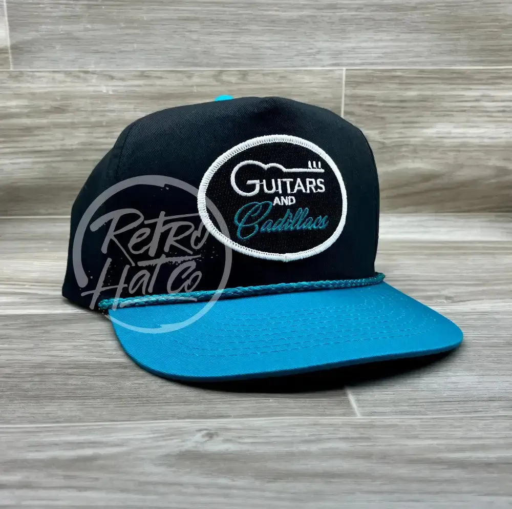 Guitars & Cadillacs (oval) on Black / Turquoise Retro Rope Hat