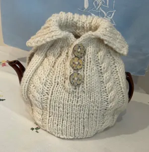 Hand Knit Irish Tea Cosy - "Cara" Cream