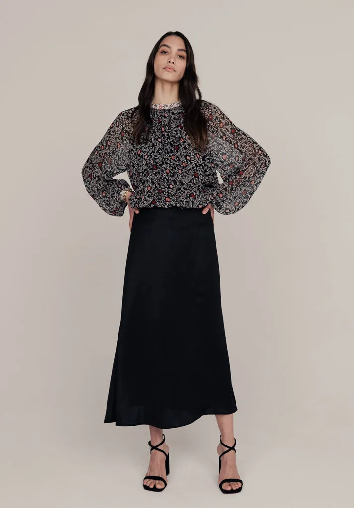 Helena Bow Detail Lucky Floral Print Blouse In Black