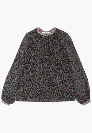 Helena Bow Detail Lucky Floral Print Blouse In Black