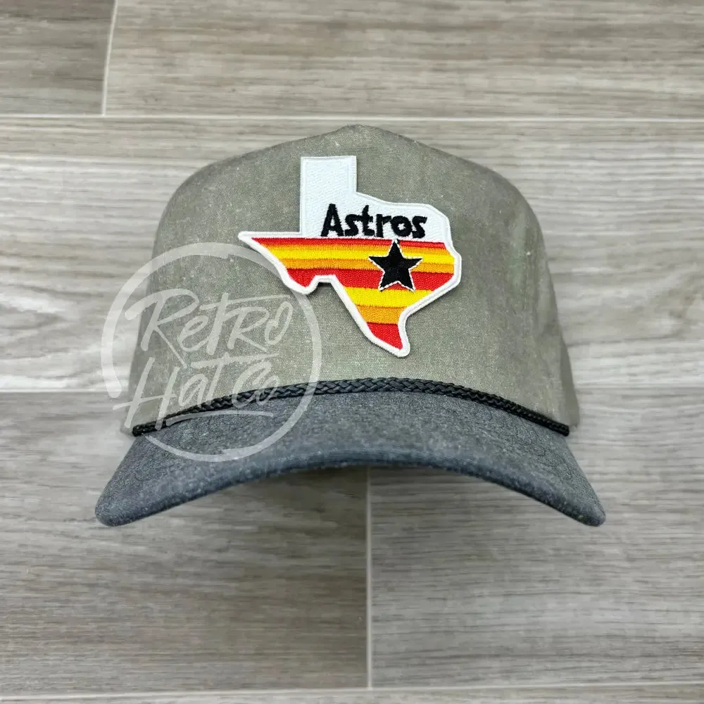 Houston Astros / Texas Patch on Stonewashed Sand/Charcoal Retro Rope Hat