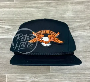 Hulett 2001 (orange eagle) Bike Rally Patch on Black Classic Rope Hat (1 of 1)