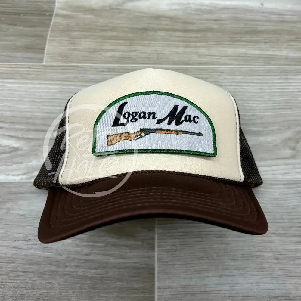 Logan Mac Rifle Patch (arch) on Brown/Beige Meshback Trucker Hat