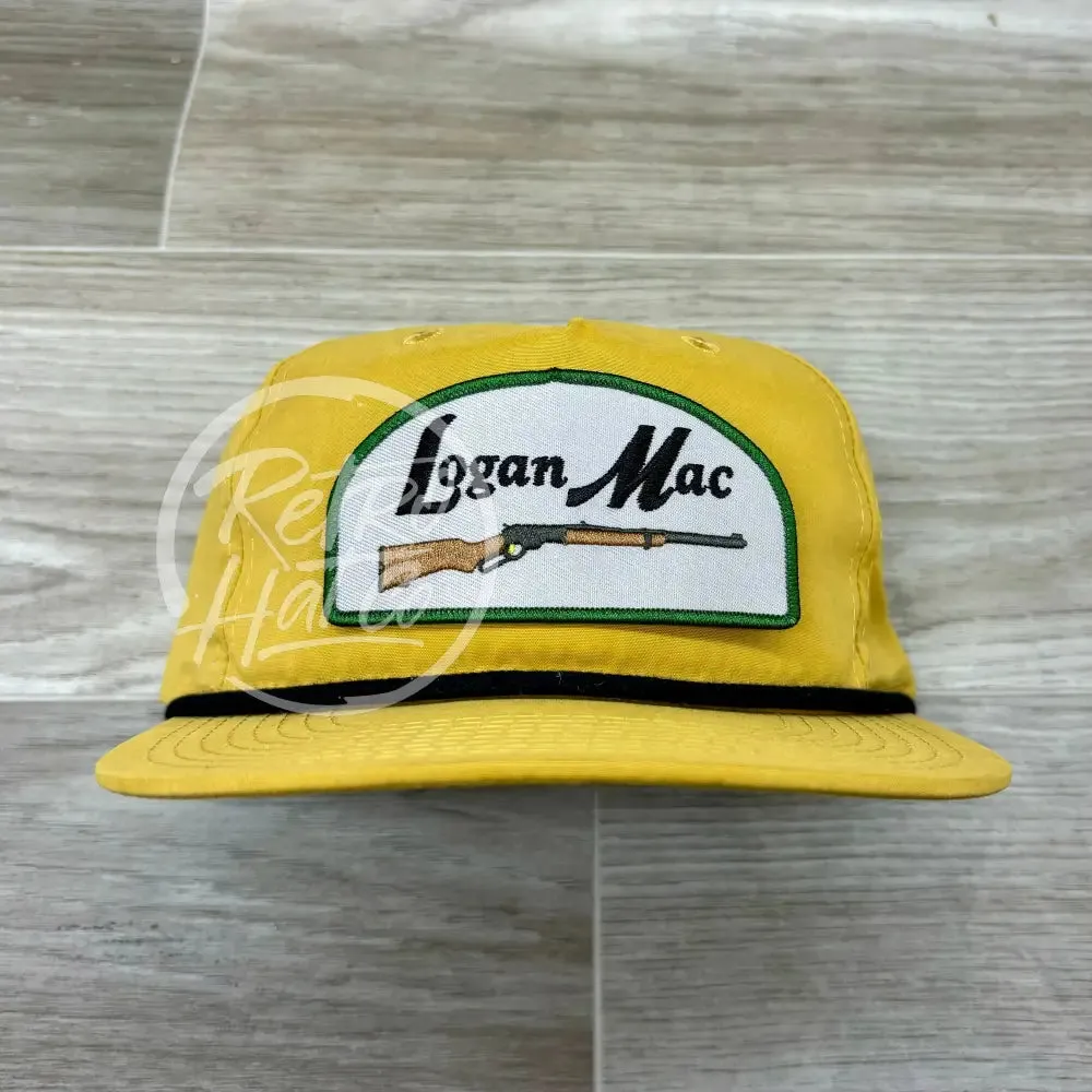 Logan Mac Rifle Patch (arch) on Mustard Retro Hat w/ Black Rope