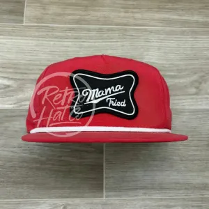 Mama Tried Patch on Red Poly Retro Rope Hat