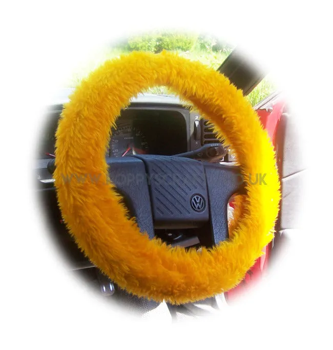 Marigold Orange fuzzy faux fur car Steering wheel cover