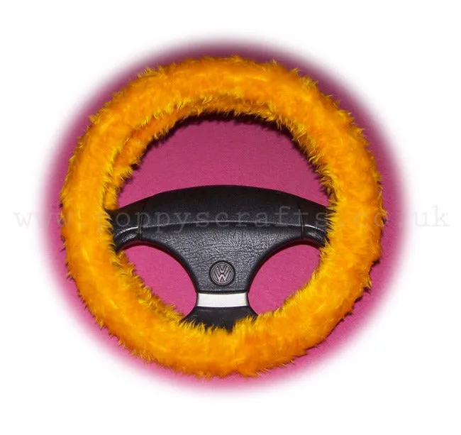 Marigold Orange fuzzy faux fur car Steering wheel cover