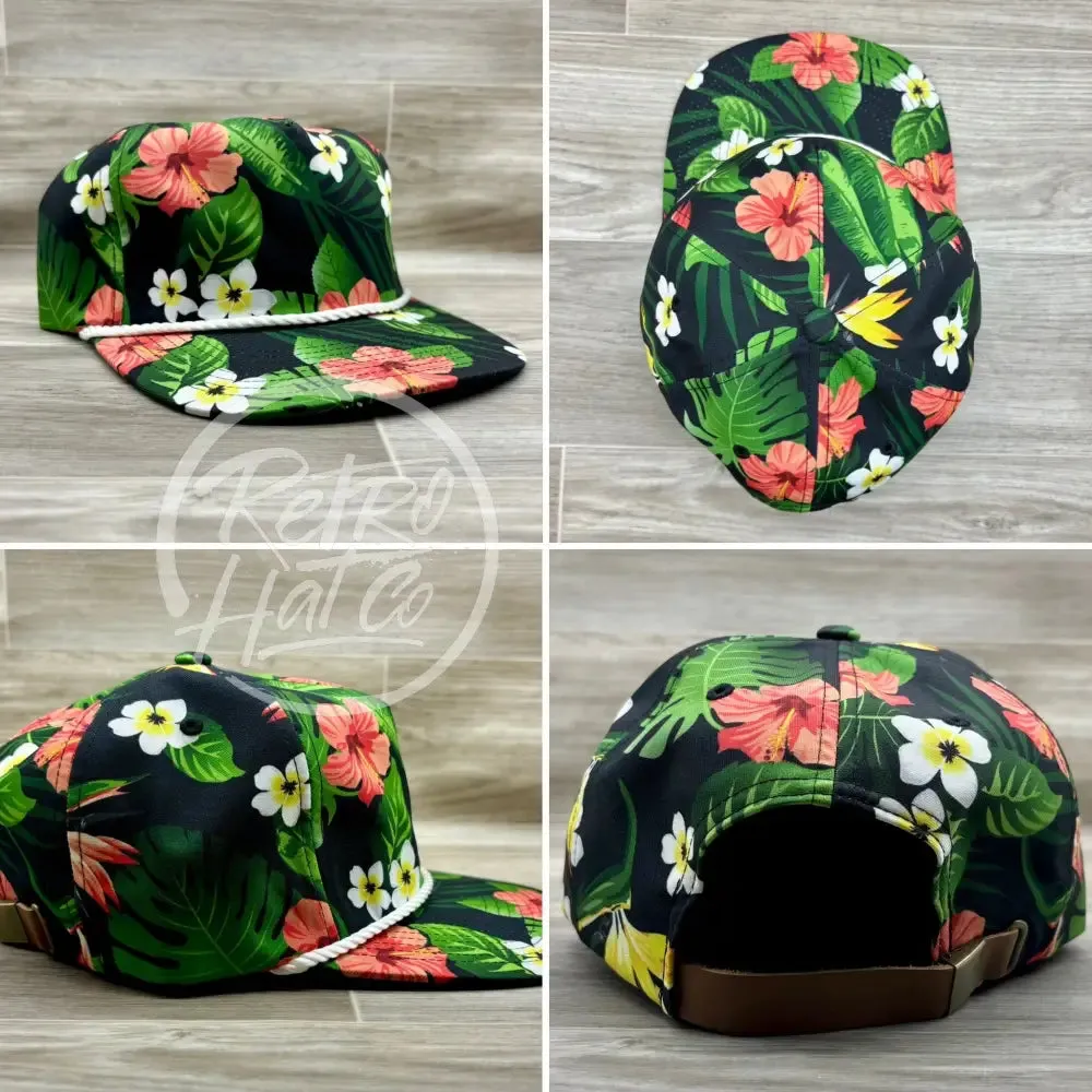 Midnight Toker on Black Hawaiian Retro Rope Hat w/Leather Strap Back