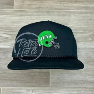 New York Jets Helmet Patch on Black Classic Rope Hat