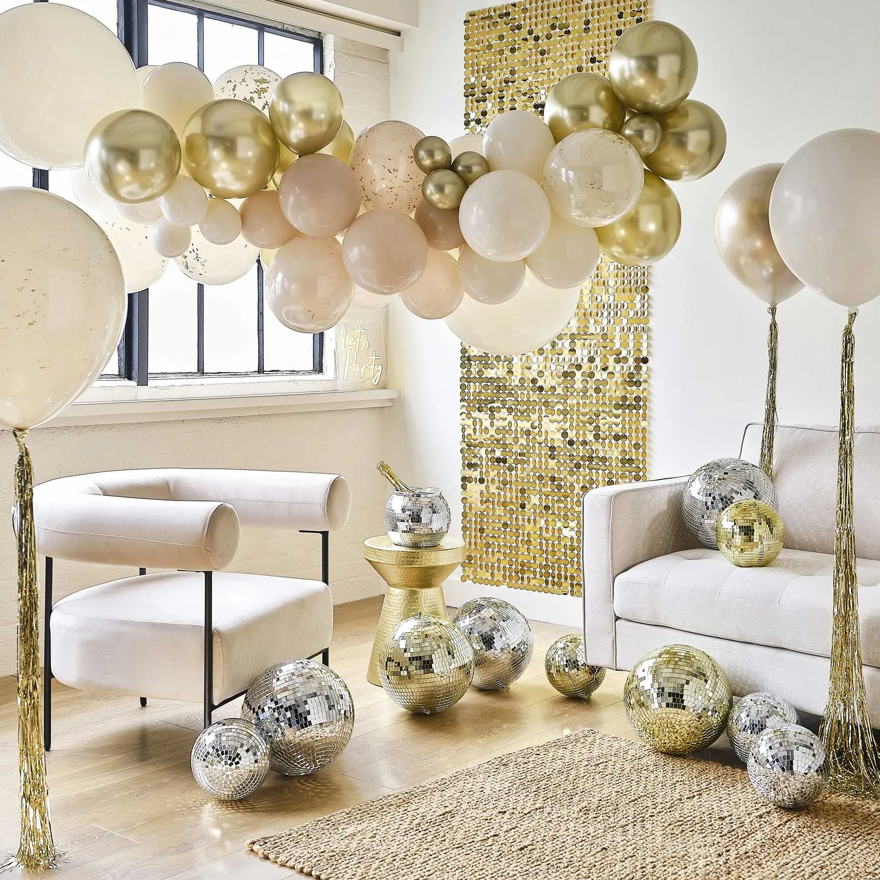 Nude and Gold Speckle Happy Birthday Balloon Bunting