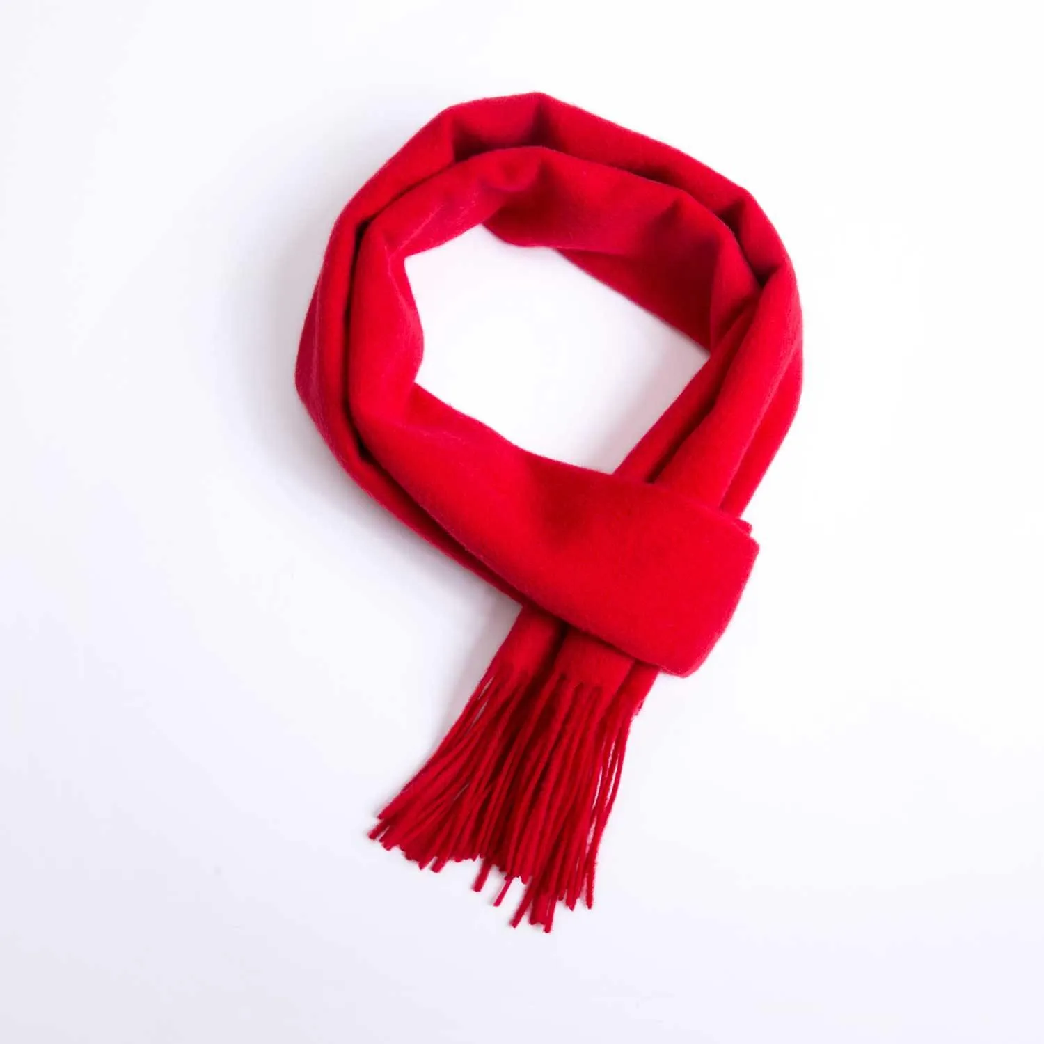 POSH FLEECE Pure Wool Scarf with Fringe Red