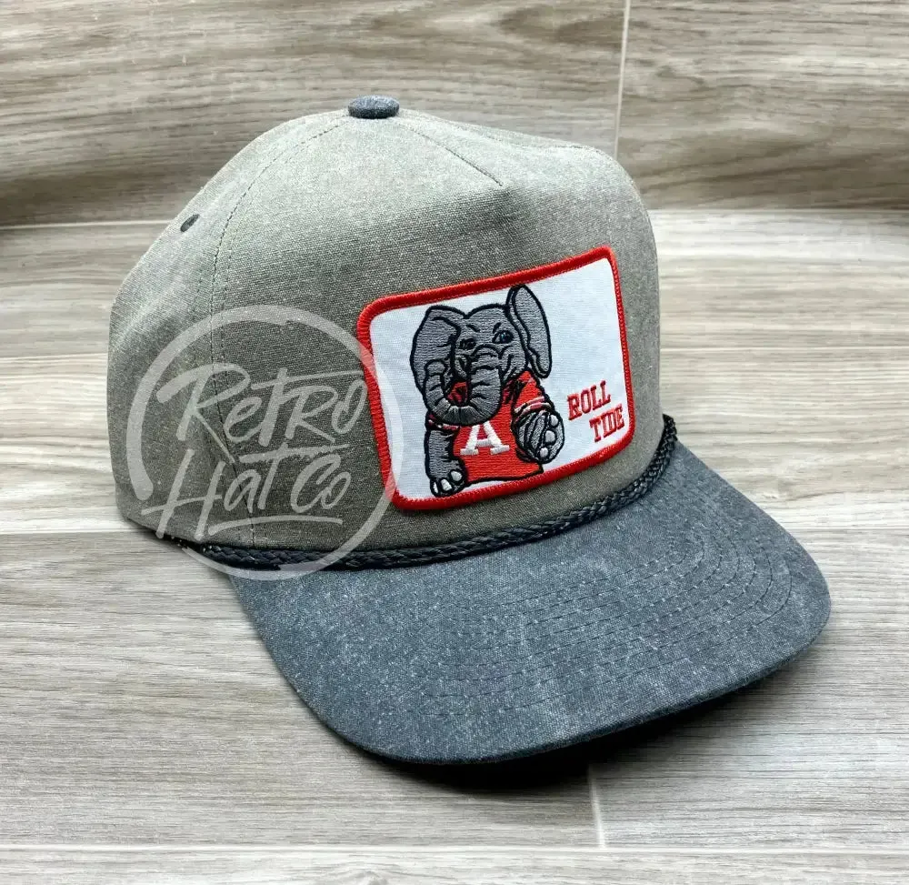 Retro Alabama / Roll Tide Patch on Sand / Charcoal Stonewashed Retro Rope Hat